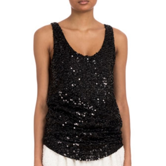 Black Paillettes Sequin Racerback Tank Top Size Small - Picture 6 of 7